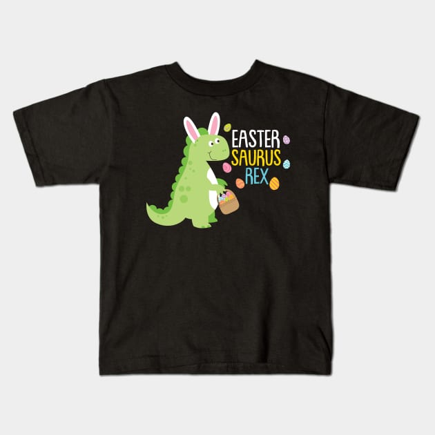 Easter Saurus Rex Easter Bunny Dinosaur Kids T-Shirt by BUBLTEES